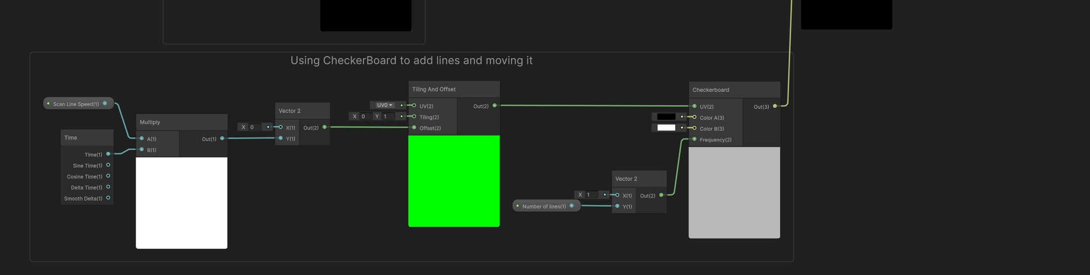 Scanline generation node graph using a Checkerboard node